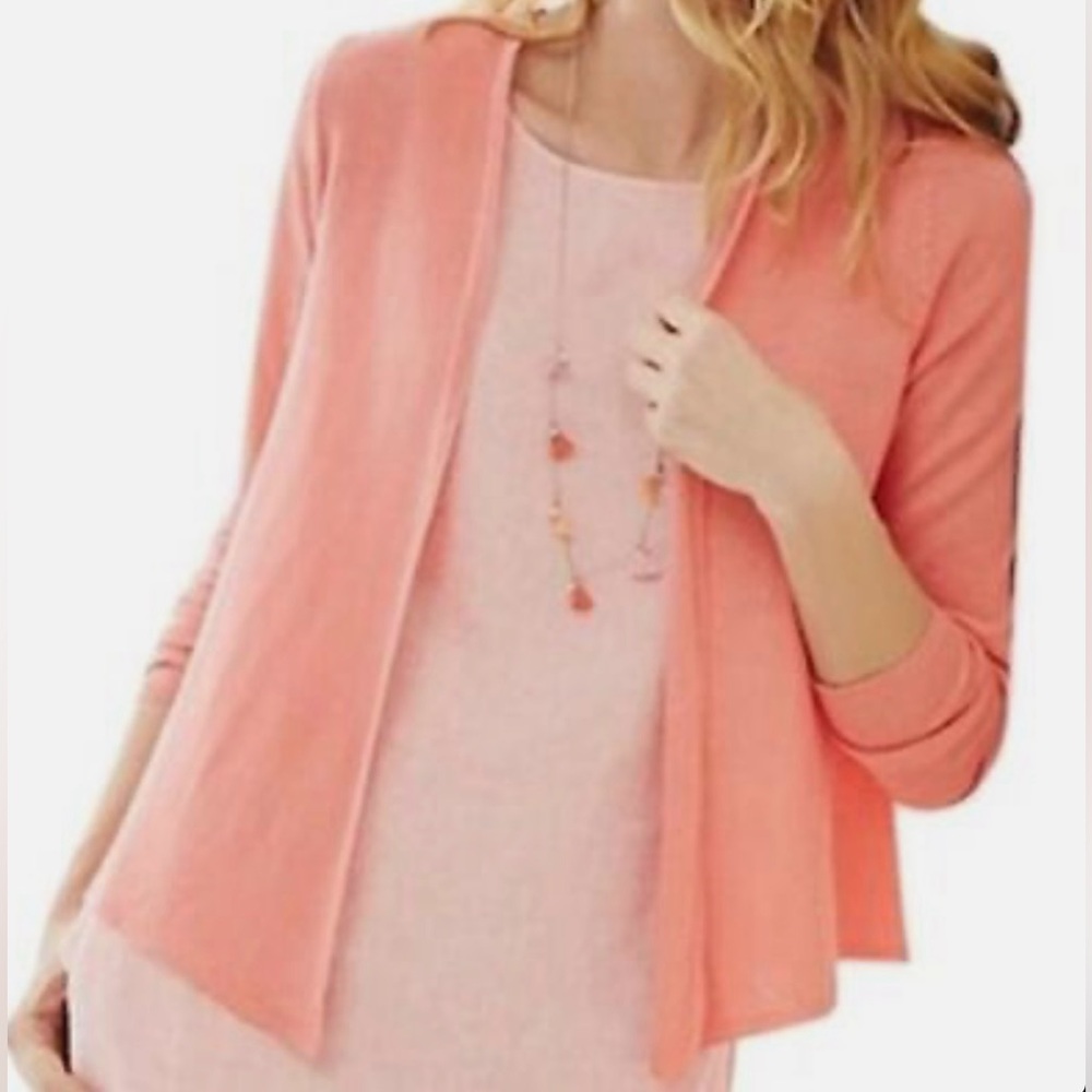 J. Jill Open Front Linen Blend Cardigan Pink Size Medium